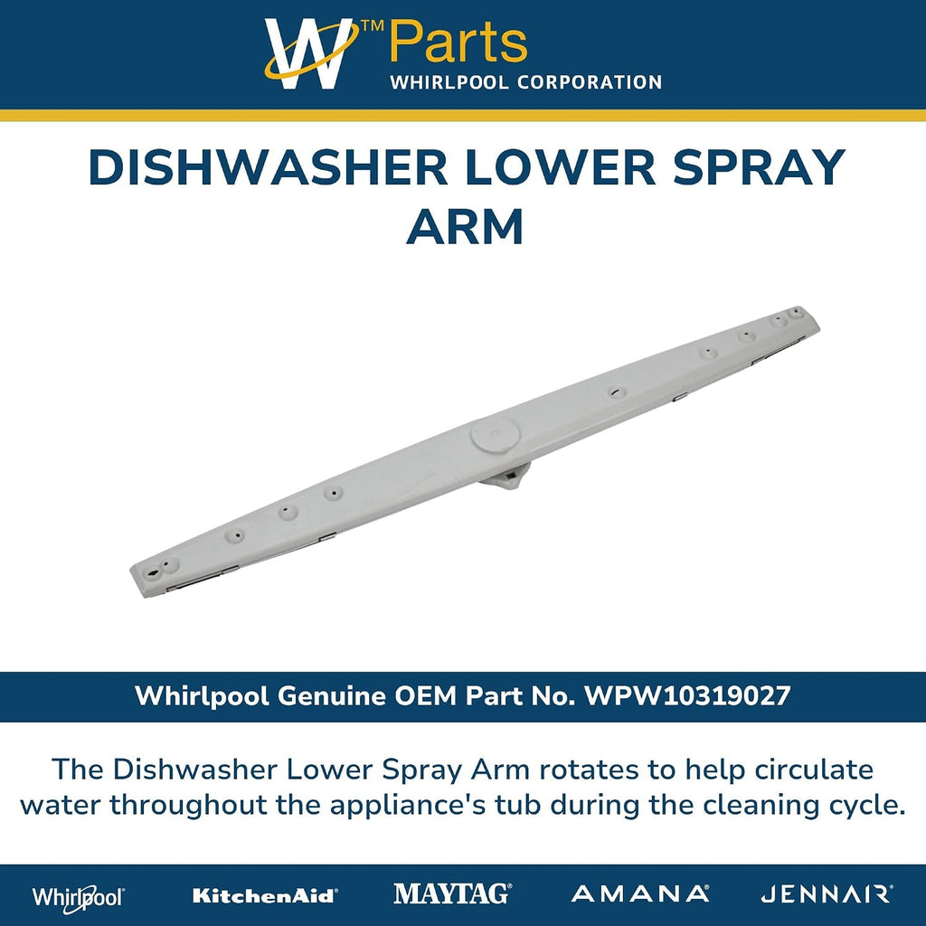 WPW10319027 Dishwasher Lower Wash Arm Replacement for Whirlpool, Kenmore, KitchenAid, Maytag - Replaces ADB1400AGW