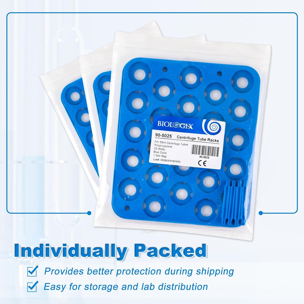 25-Well Centrifuge Tube Rack, Detachable Stand, φ1.02 inch, 1 PCS | Lab-grade Polypropylene, Individual Packaged, Blue