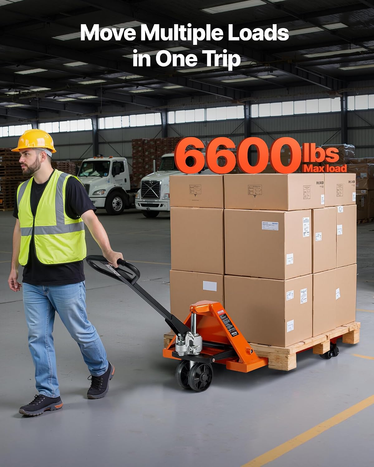 Pallet Jack, 6600 lbs Load Capacity, Manual Pallet Truck with 48L x 27W Inch Forks for Material Handling, 3.35-7.1