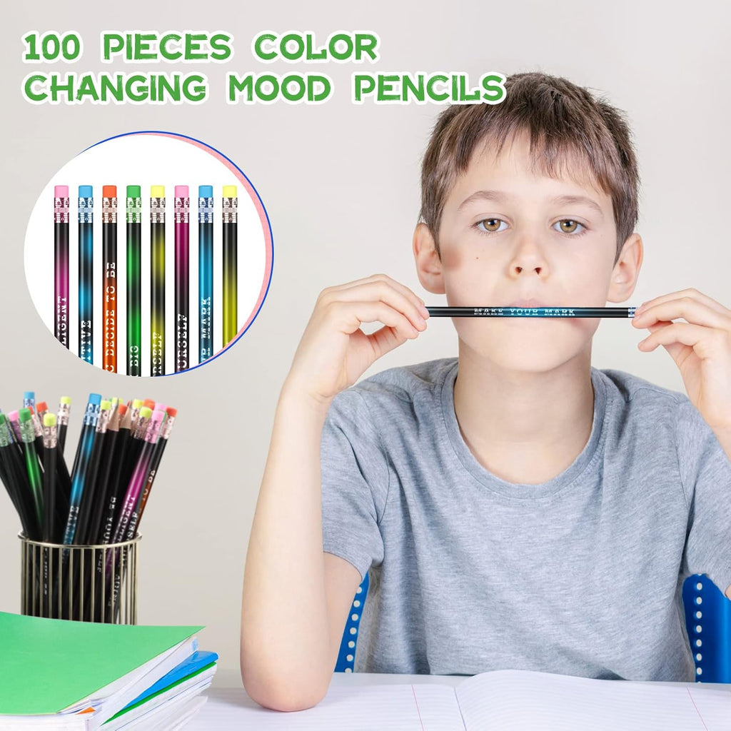 100 Pcs Inspirational Pencils Color Changing Pencils Bulk with Eraser HB Wooden Pens Gift for Kids Back to School