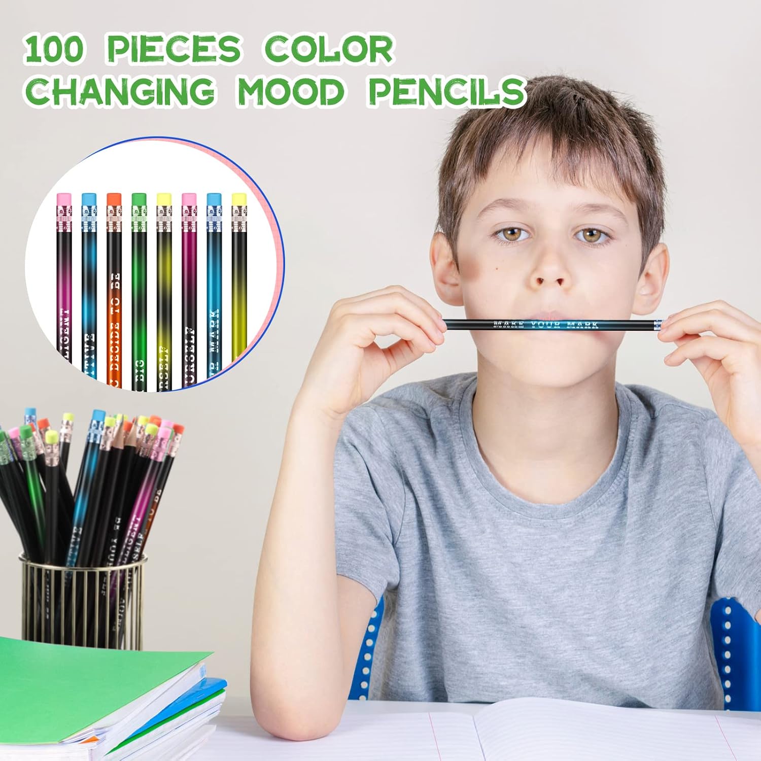 100 Pcs Inspirational Pencils Color Changing Pencils Bulk with Eraser HB Wooden Pens Gift for Kids Back to School