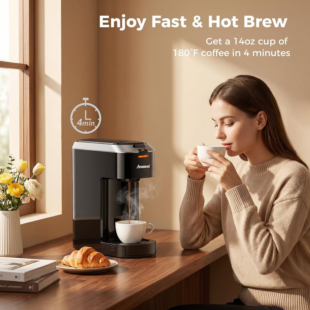 Single Serve Coffee Maker for K Cup Pods, 6-14oz Brew Sizes | One Button Coffee Maker, Fits Travel Mug, Compact for