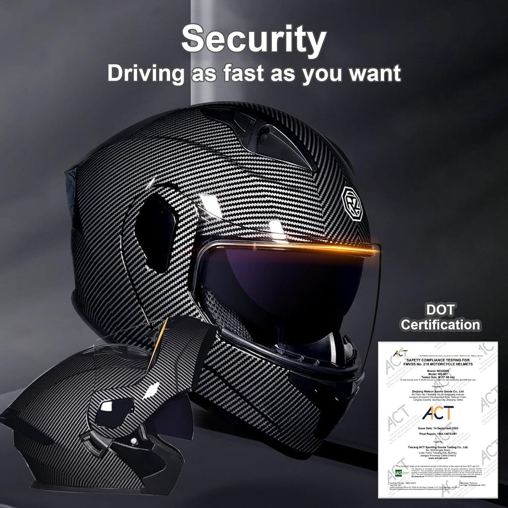 Full-Face Flip-Up Motorcycle Helmet Motorcycle Bluetooth Modular Helmet DOT Certified Dual-Lens Helmet Built-in Dual