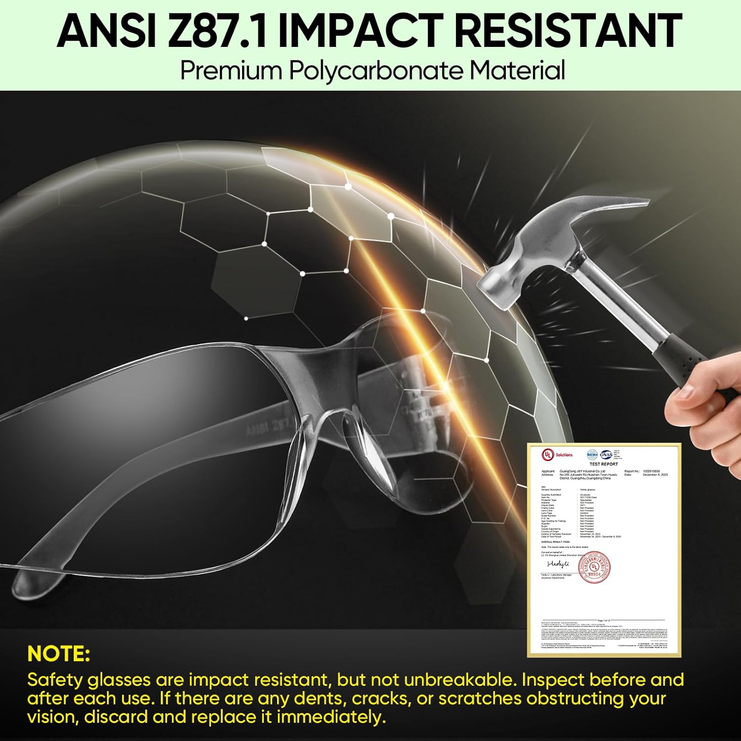 Clear Safety Glasses for Men and Women, Safety Goggles with Scratch Impact Resistant Meets ANSI Z87.1 Standard