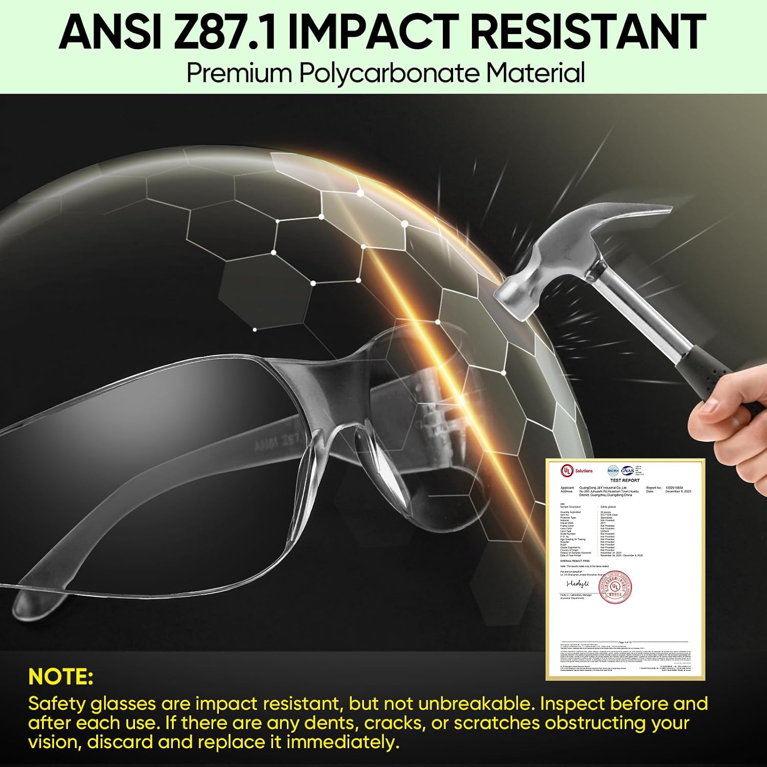 Clear Safety Glasses for Men and Women, Safety Goggles with Scratch Impact Resistant Meets ANSI Z87.1 Standard