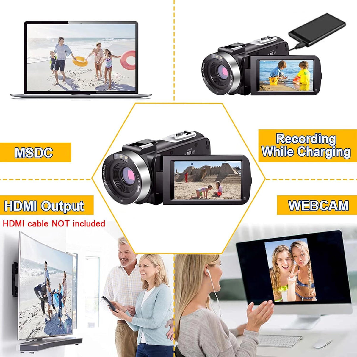 Video Camera Camcorder Full HD 1080P 30FPS 24.0 MP IR Night Vision Vlogging Camera Recorder 3.0 Inch IPS Screen 16X