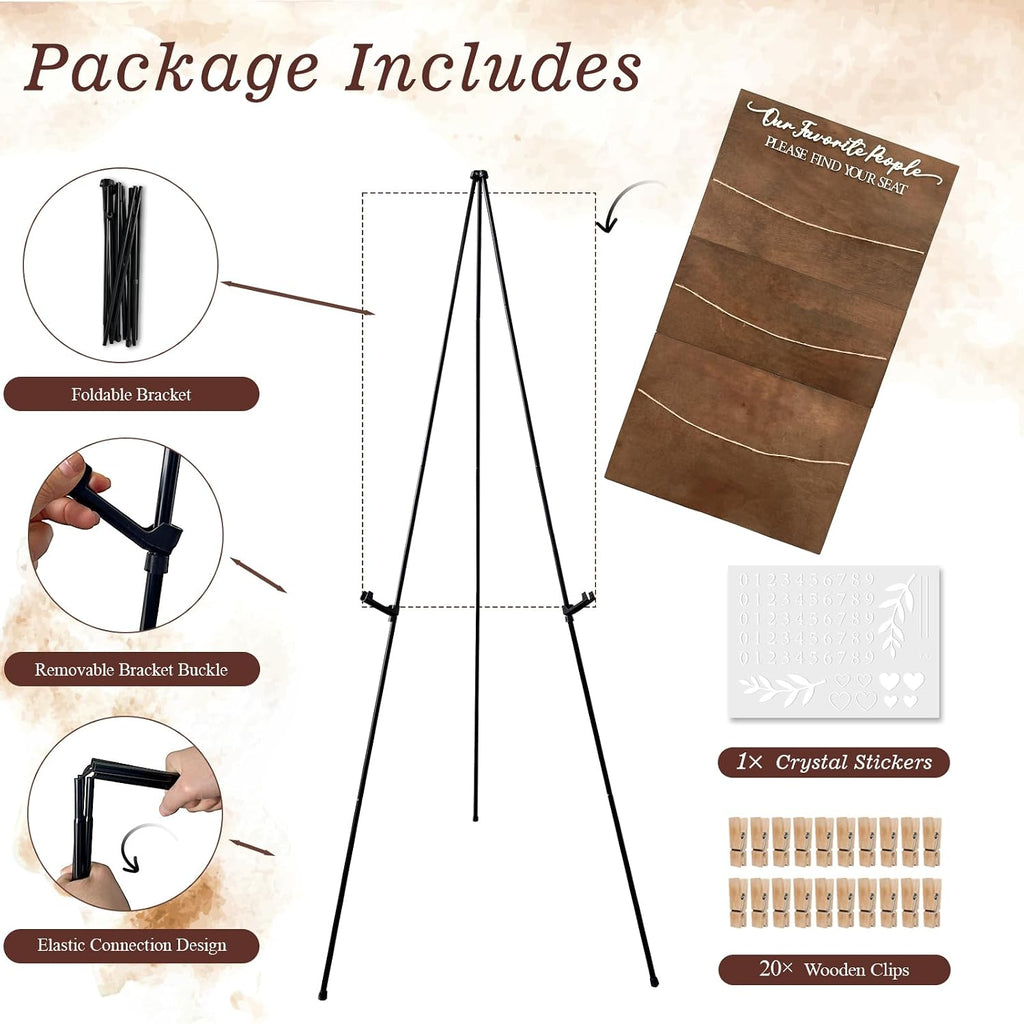Seating Chart for Wedding Reception Display, 29.5x16.5 Inch Rustic Wedding Seating Chart Board with Display Stand