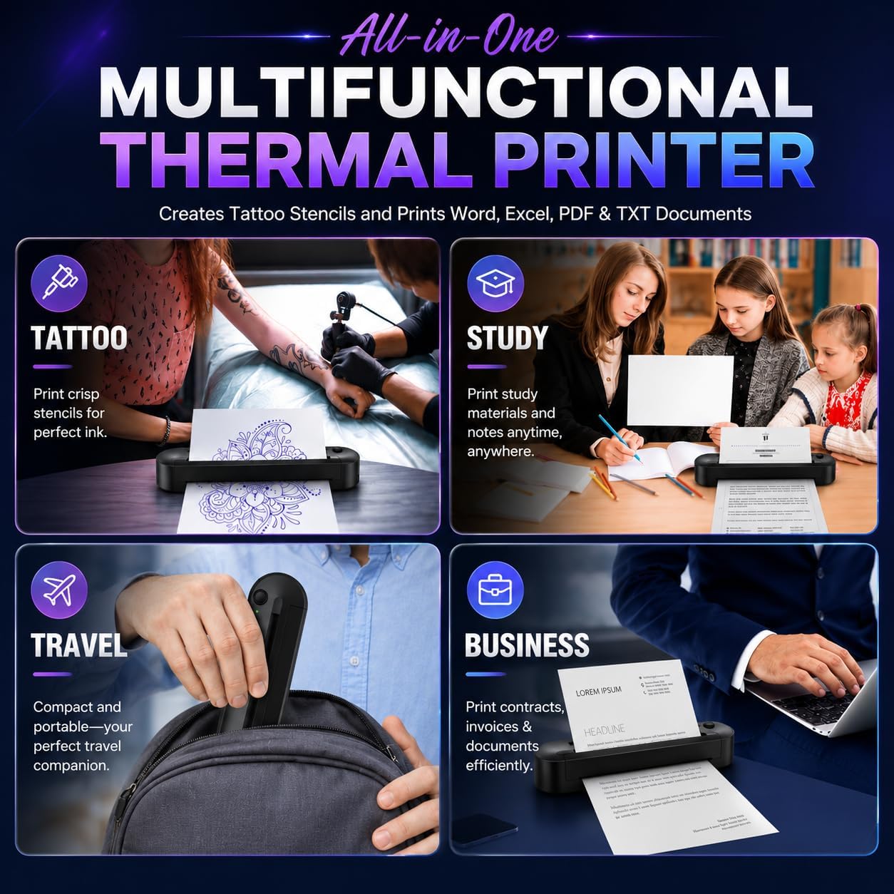 Tattoo Stencil Printer, Wireless Thermal Printer, Support Multi Sizes up to A4, Thermal Stencil Printer, 10 Transfer