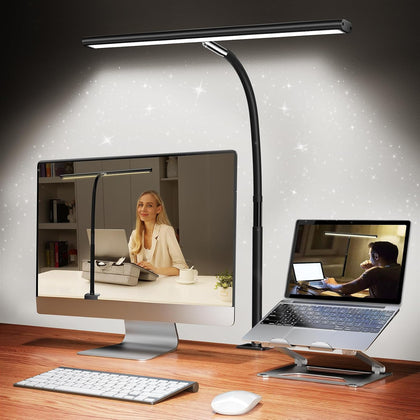 LED Desk Lamp with Clamp, 17" Stepless Dimming Light, Black | 2700K-6500K, 100 LEDs, 360° Gooseneck, Fits Up to 30"