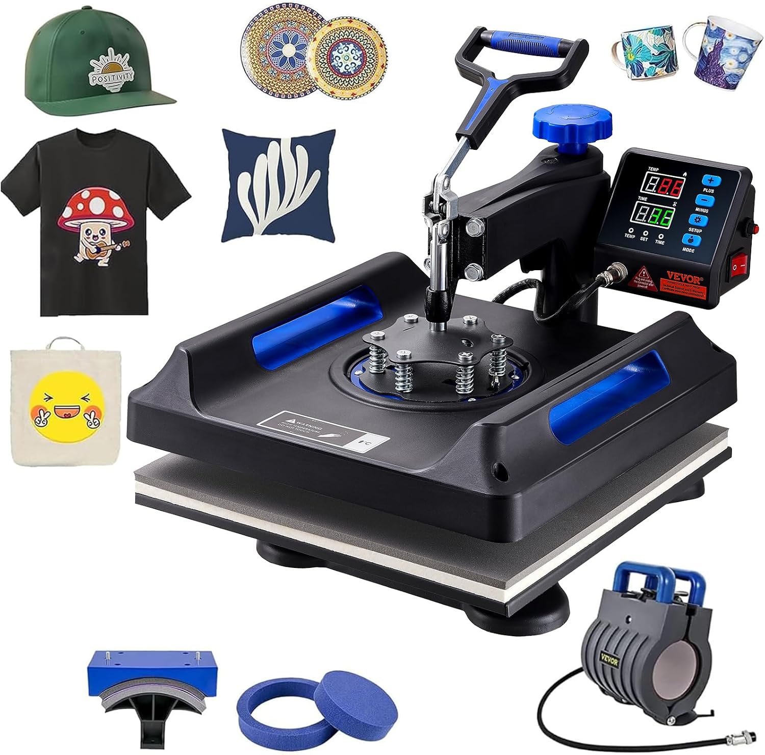 Heat Press Machine 15x15 in Upgrade 5 in 1 Heat Transfer Machine Blue | Multifunction Transfer Machine Sublimation