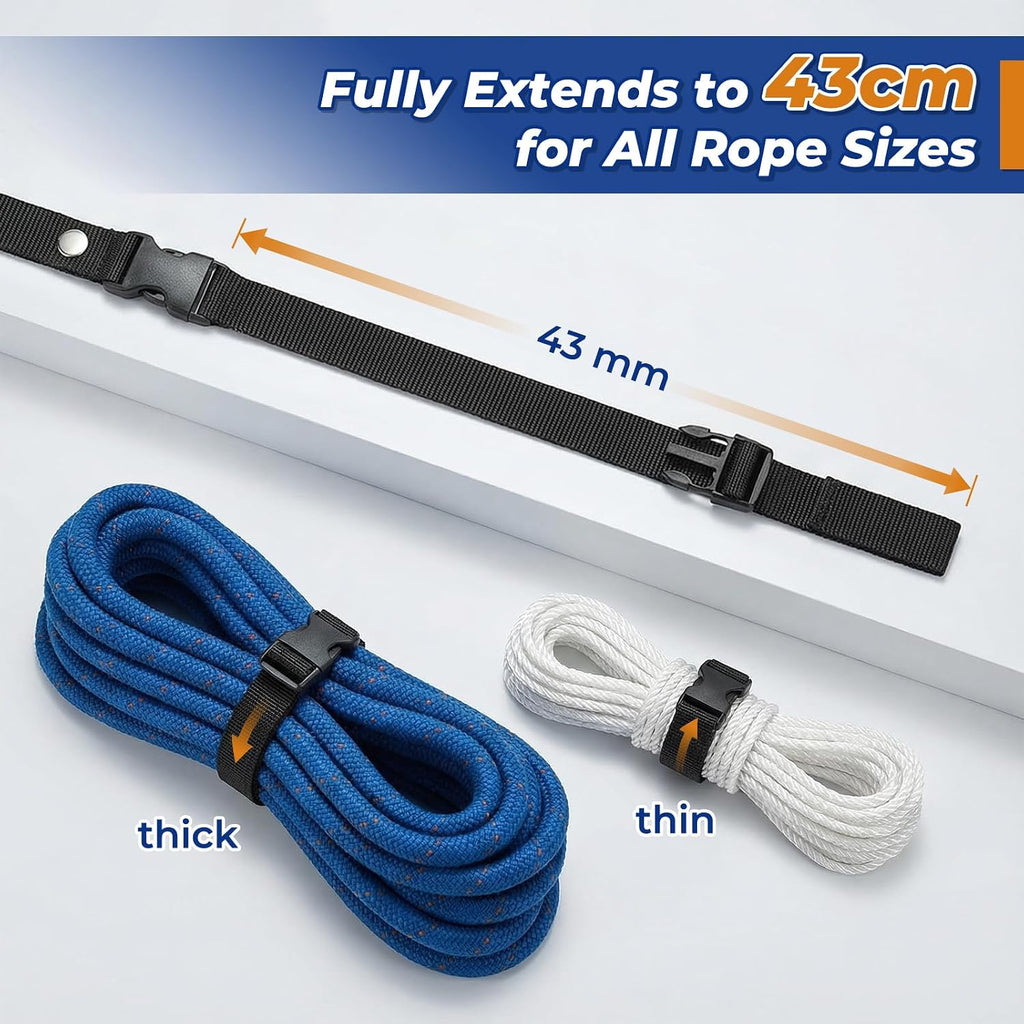 Boat Fender Line Holder,Adjustable Straps (Fully Extends to 43cm),Fits Rails up to 2",Durable Plastic Snap,Heavy-Duty
