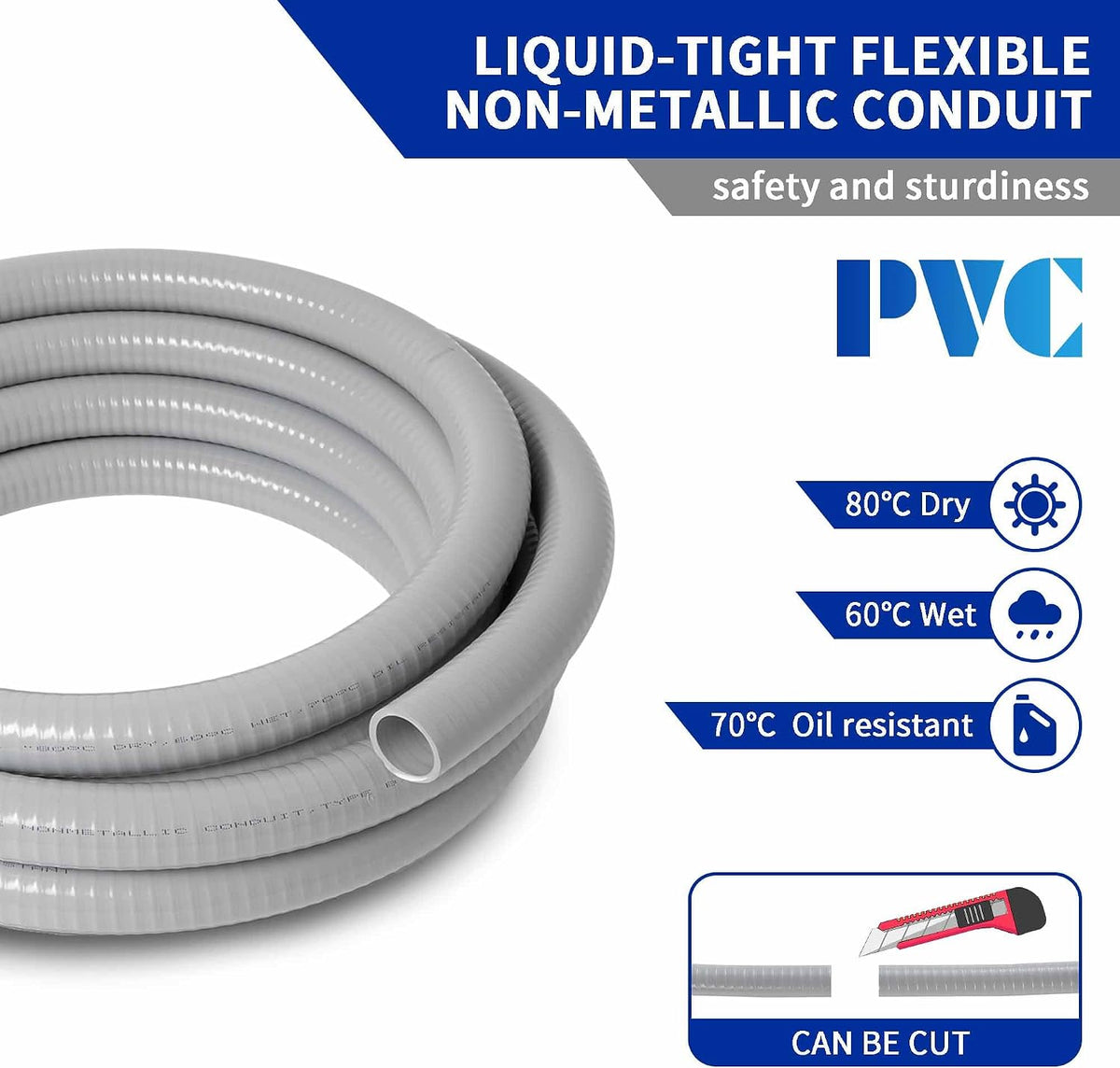 (1 inch Dia * 25 Feet) Yariwiz Flexible Electrical Conduit Liquid Tight PVC Conduit Kit with 3 PCS Coupling, 3 PCS