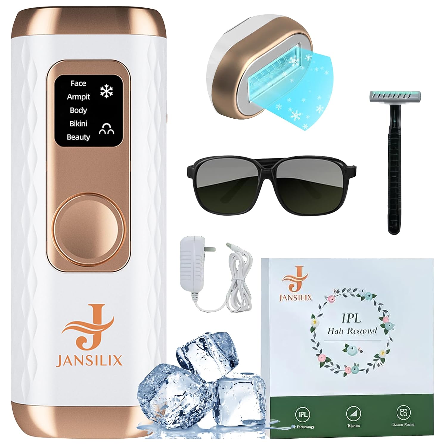 IPL Laser Hair Removal Device- Permanent Facial, Face, Chin, Upper Lip, Legs, Bikini Line, Pubic & Private Area Hair