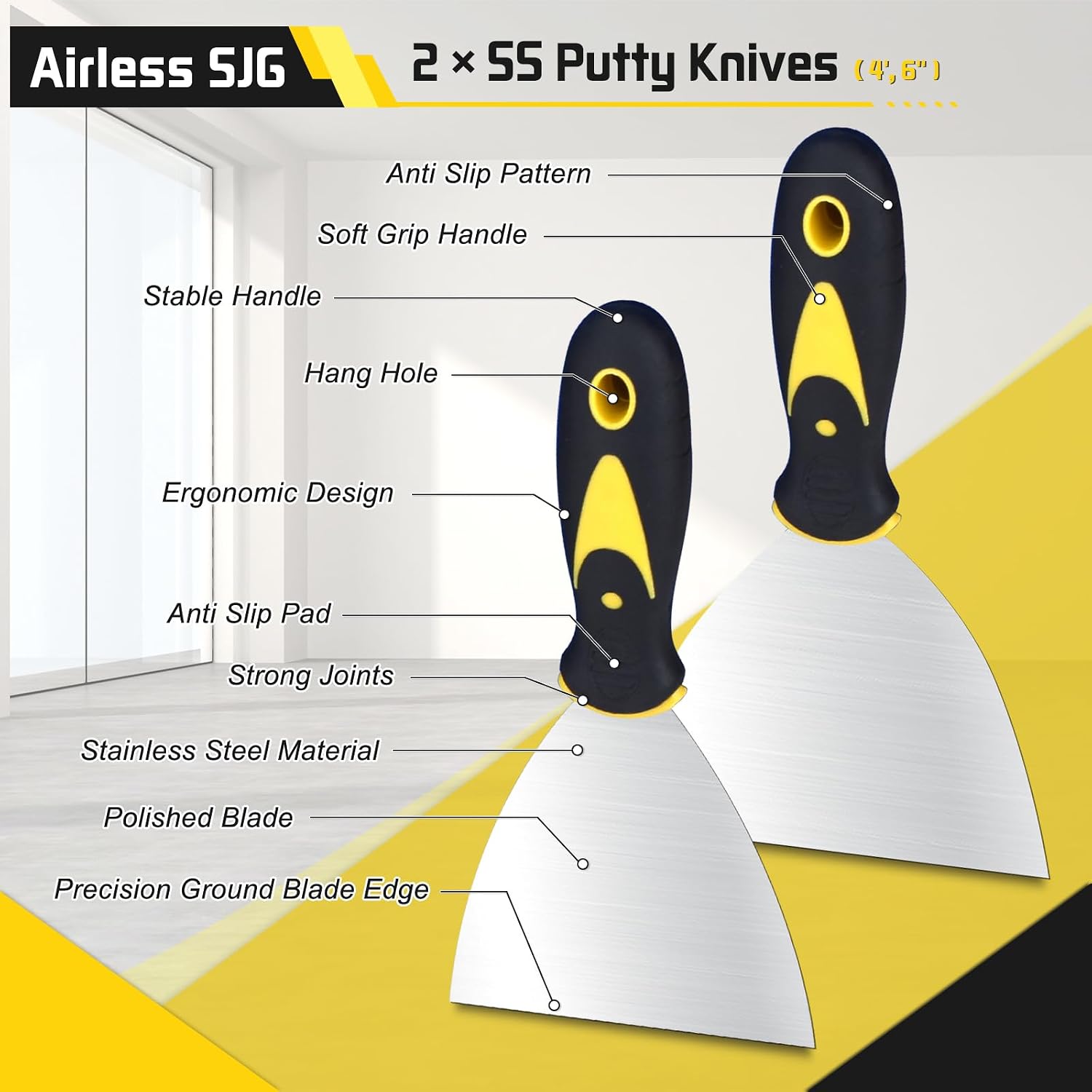 14-Piece Drywall Knife Set, Stainless Steel with Mud Pan | 14 pcs drywall tools: putty knives, taping knives, 14" mud
