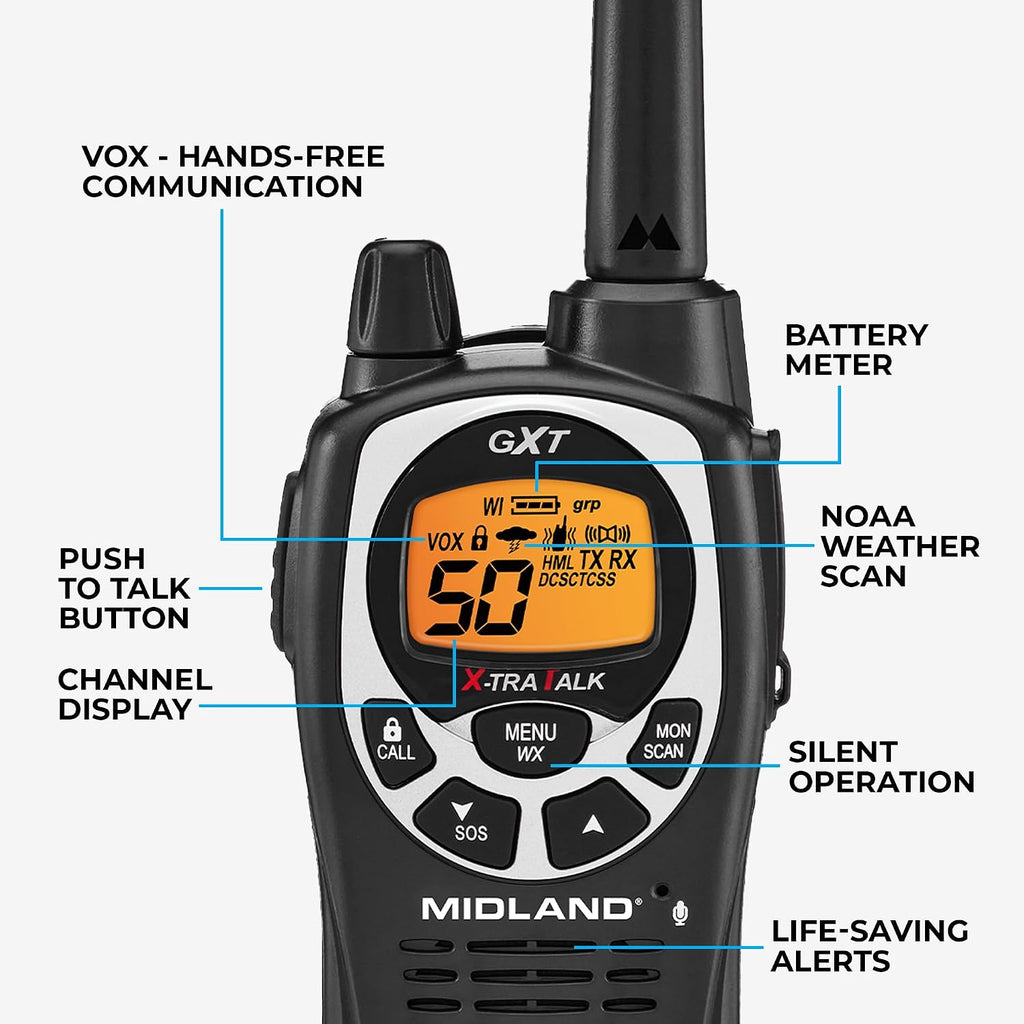 GXT1000X3VP4 GMRS Two-Way Radio (50-Channel, Long Range, 142 Privacy Codes, SOS, NOAA, Rechargeable Nickle Battery