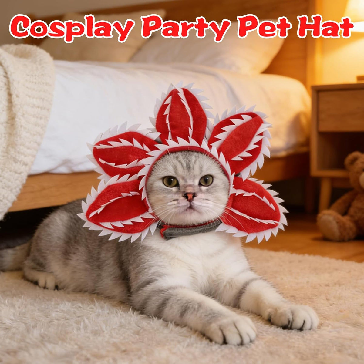 Pet Demon Dog Costume Funny Carnivorous Plant Dog Adjustable Hat Costume with Soft Material Flower Accents (Large)