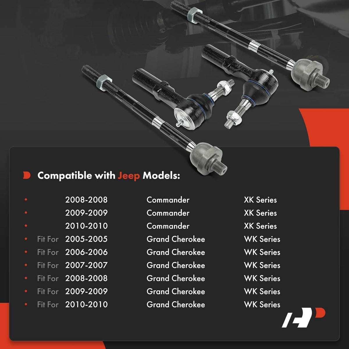 A-Premium Front Inner & Outer Tie Rod End Kit, Compatible with Jeep