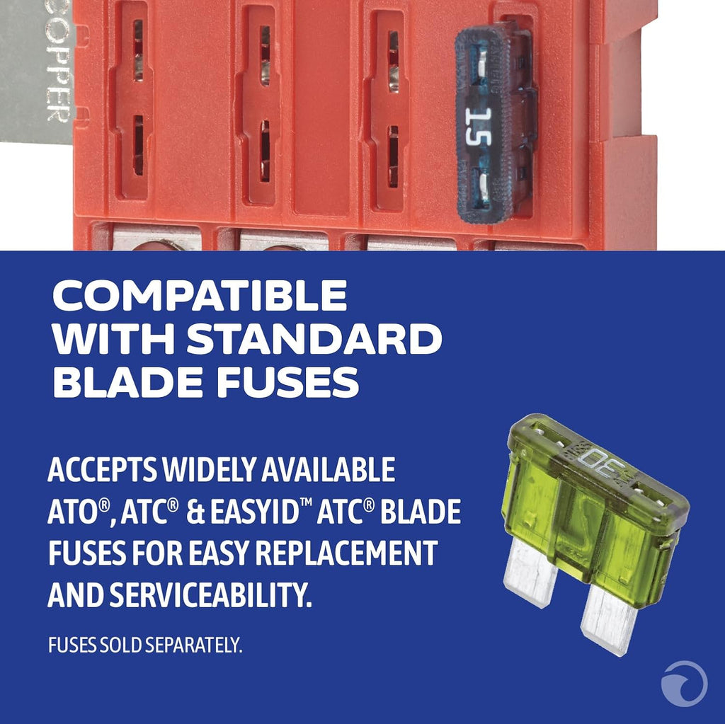 ST Blade Battery Terminal Fuse Block 4 Way Circuit with Cover, 100 Amps, 5023