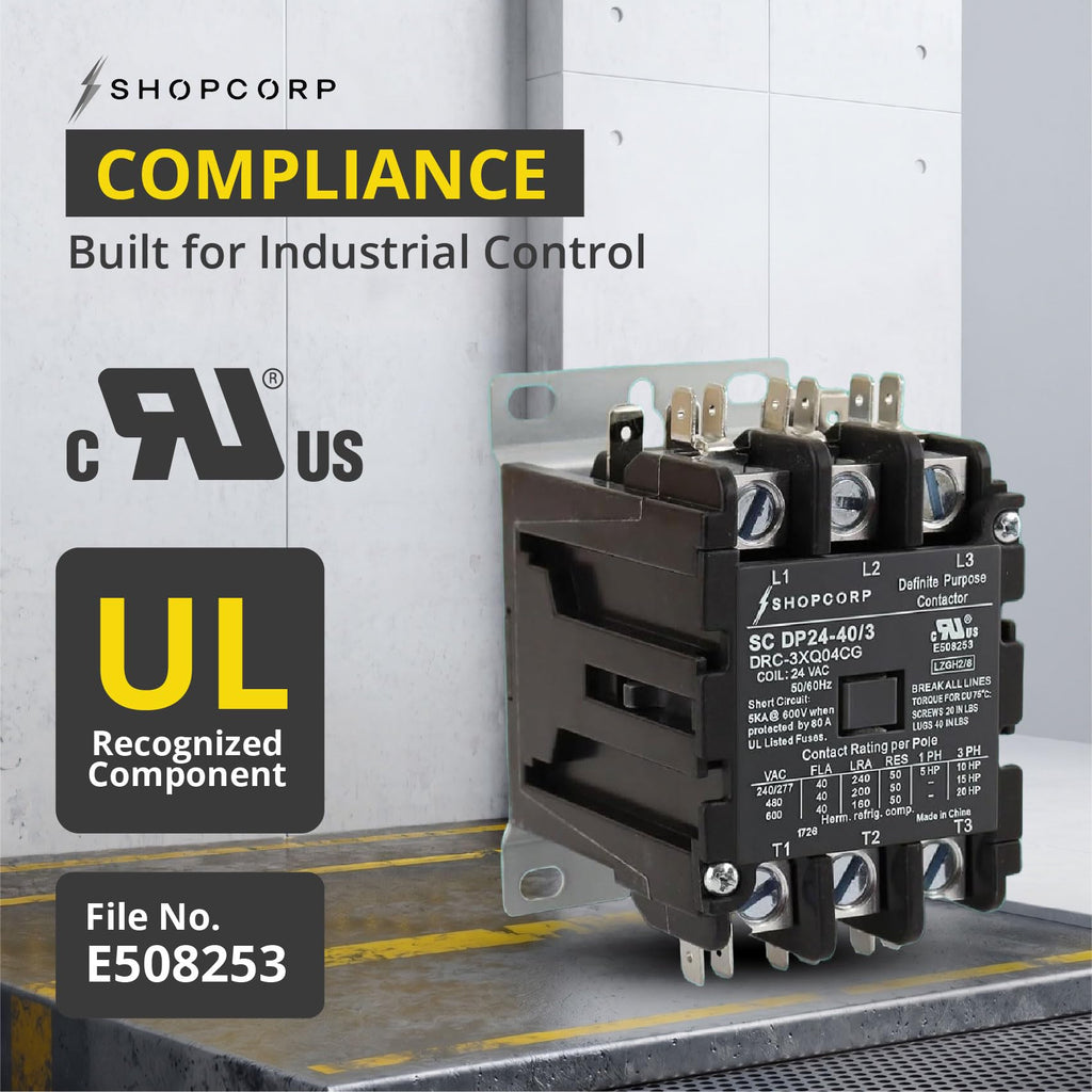 3 Pole 40 Amp AC Contactor, 24V Coil, UL Recognized, HVAC