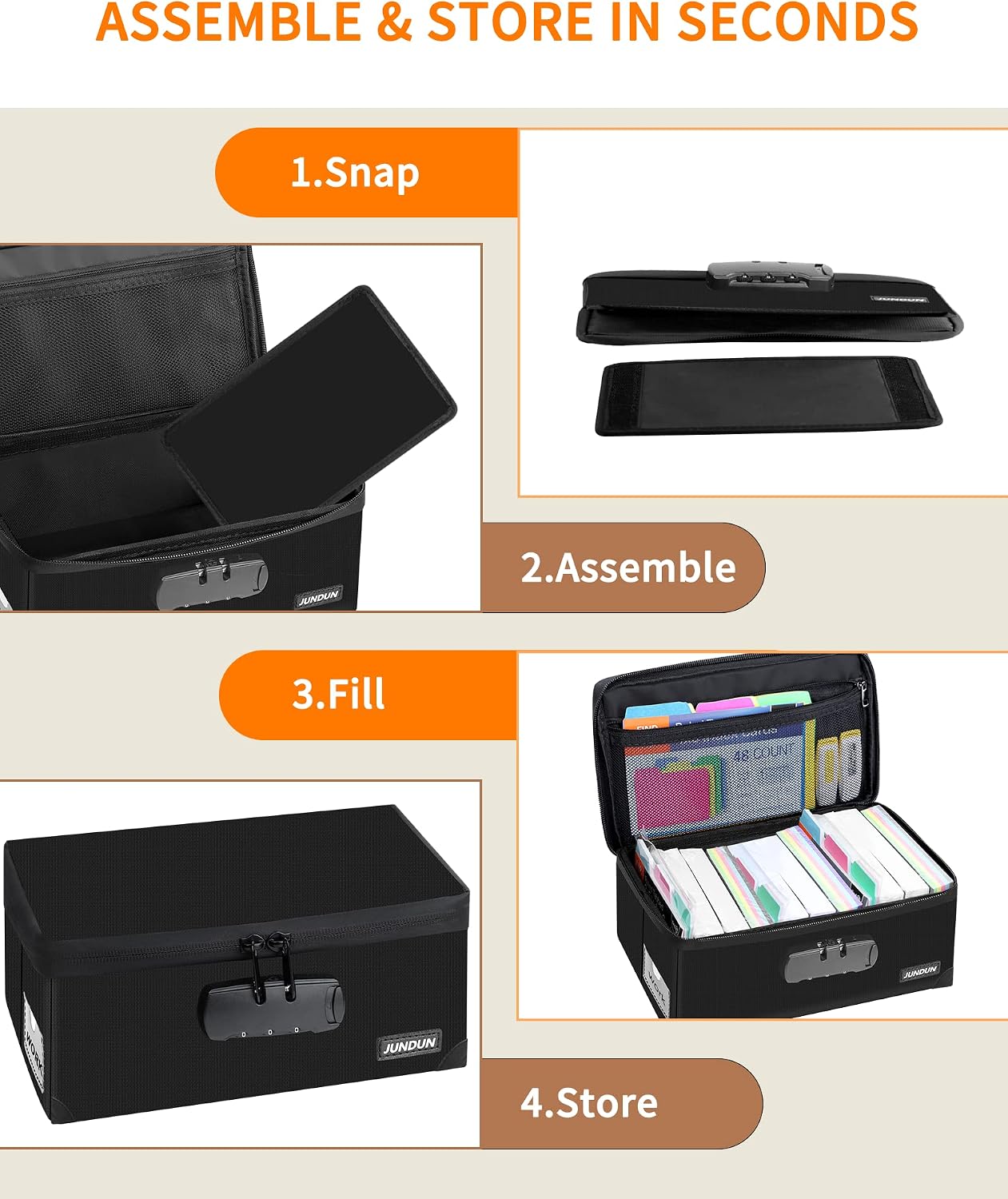 Index Card Holder with 48 Pieces 3x5 Inch Index Card Dividers | Collapsible Fireproof Index Card Box with Lock fits