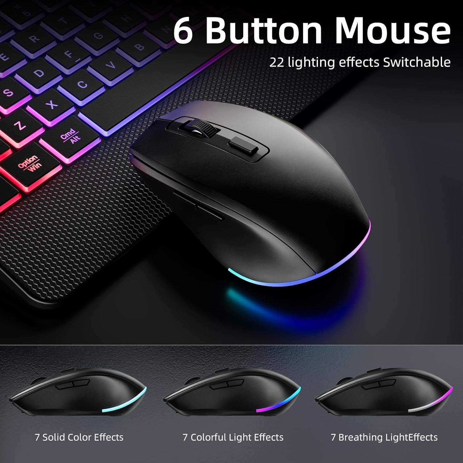 Wireless Keyboard and Mouse Combo, RGB Backlit, Ergonomic Wrist Rest | Phone Holder, Full Size, 2.4GHz, 3 Level DPI