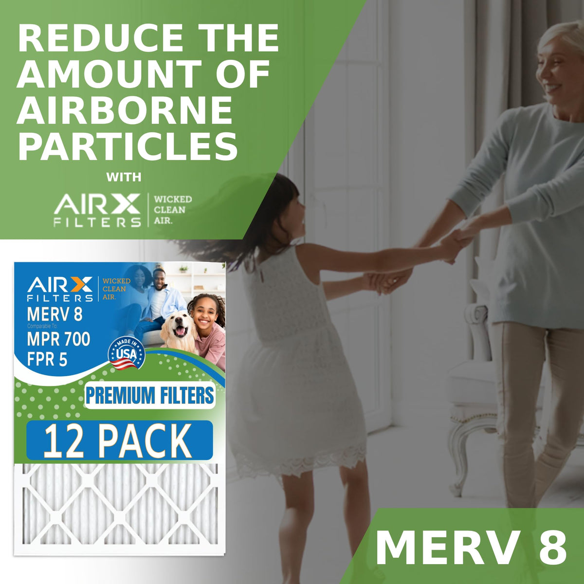 18x24x2 Furnace & AC Filter MERV 8 Dust 12-Pack