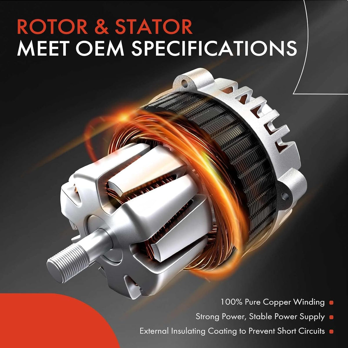 A-Premium Alternator, 12V 130A 6-Groove Pulley CW, Compatible with Saturn