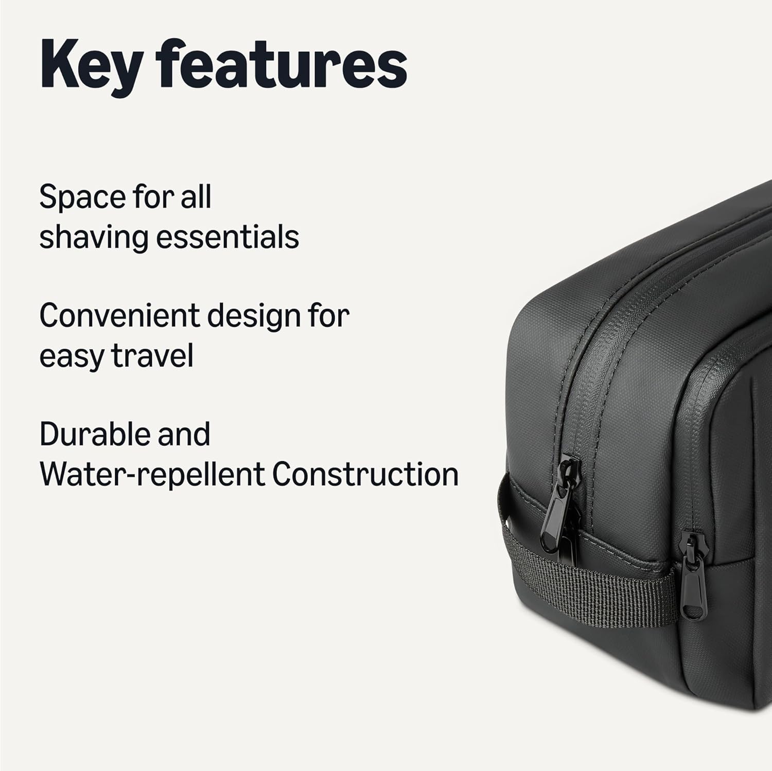 Large Travel Cosmetic Bag, Dopp Kit, Shaving Bag, Black
