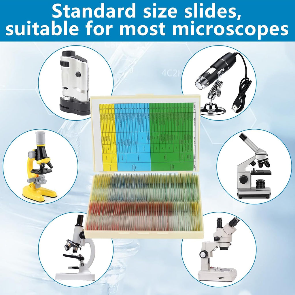 120 Microscope Slides with Specimens Set, Lab-Grade Prepared Microscope Slides for Kids Adults
