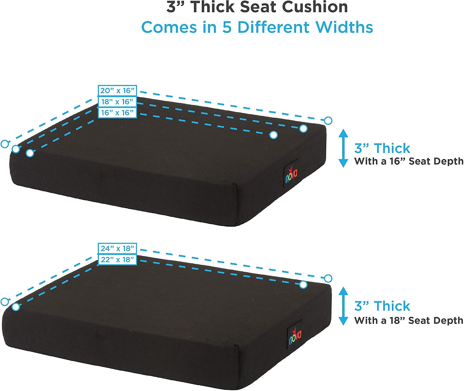 Medical Products Gel & Memory Foam Seat & Wheelchair Cushion in 8 Sizes (from 16” x 16” to 18” x 24” Extra Wide)