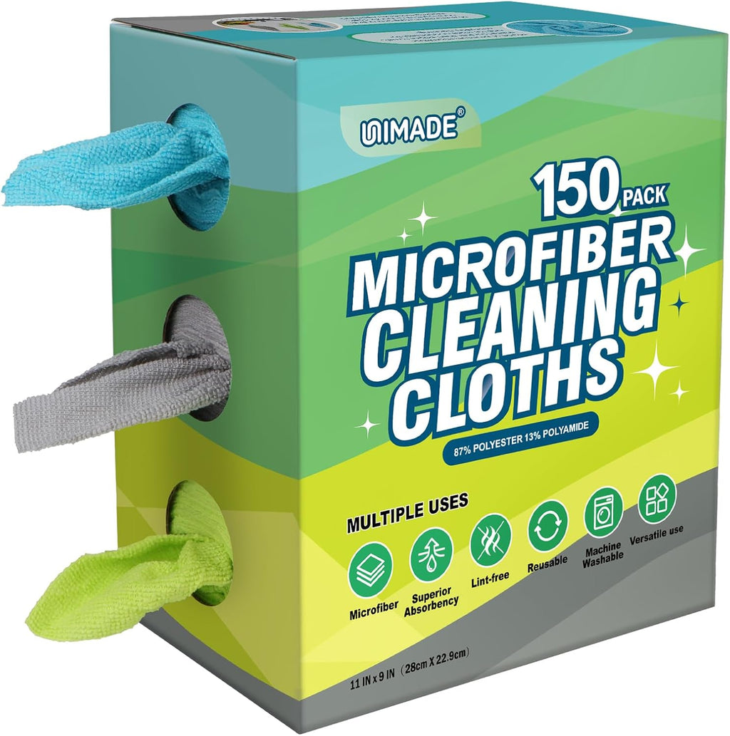 Microfiber Cleaning Cloth, 150 Pack Reusable Paper Towels Microfiber Towels for Cars Lint Free Washable Tissues Shop