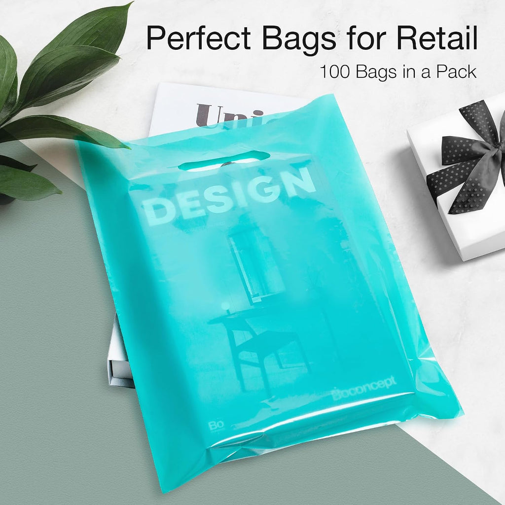 100 Teal Plastic Bags With Handles 9x12 Merchandise Bags