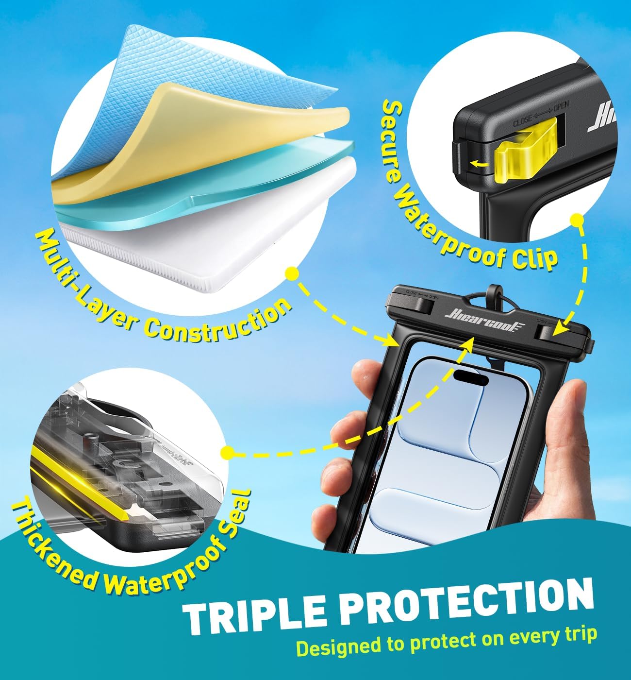 Waterproof Phone Pouch, IPX8 Waterproof Phone Case for iPhone 17/16/15/14 Pro Max, Cell Phone Dry Bag for Beach &