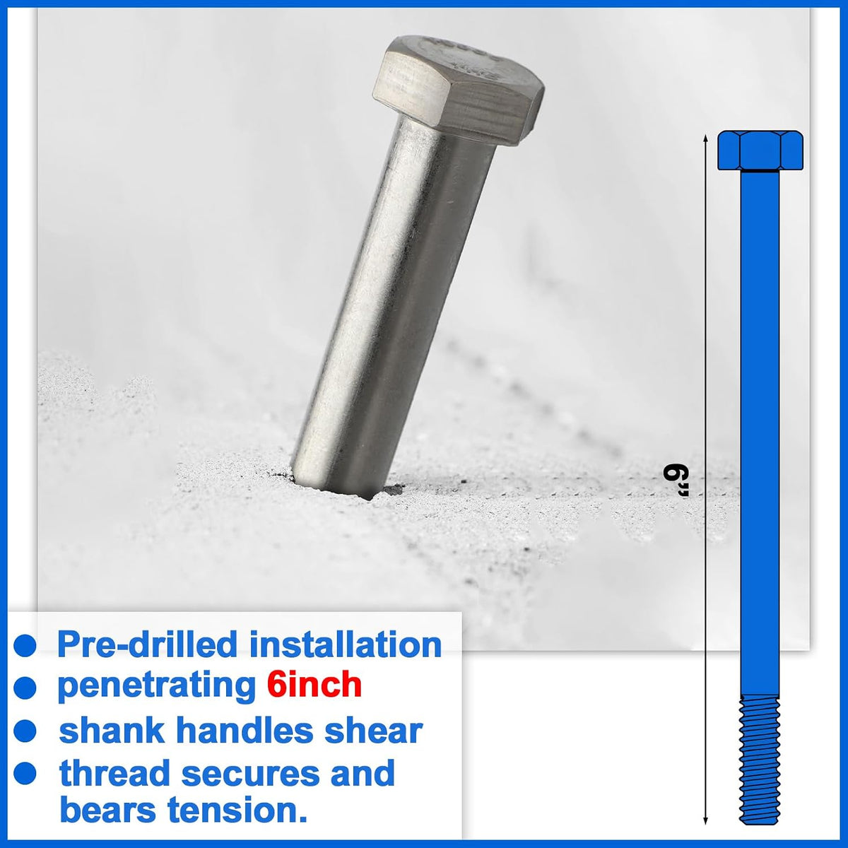15 Pack 1/2-13 x 6'' Hex Head Cap Screw Bolt 304 Stainless Steel