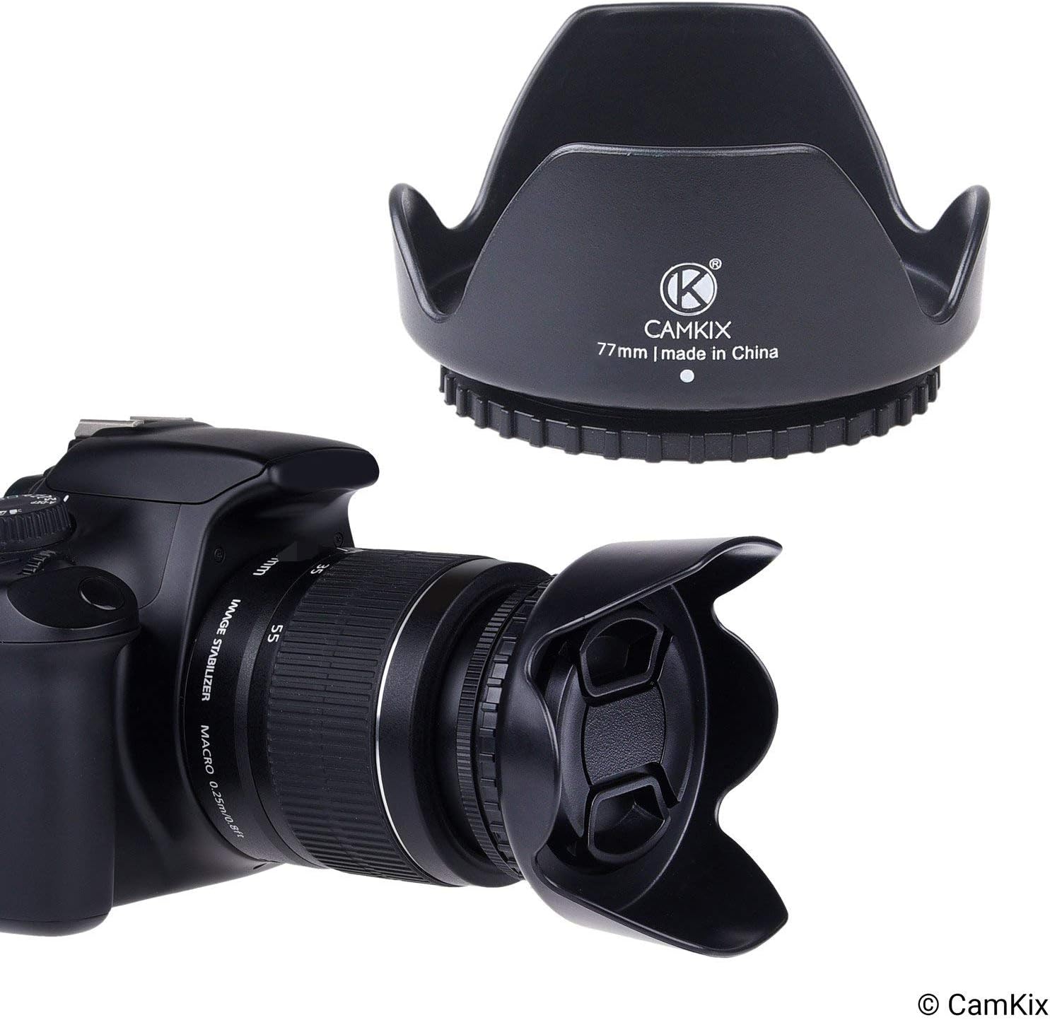 77mm Set of 2 Camera Lens Hoods and 1 Lens Cap - Rubber (Collapsible) + Tulip Flower - Sun Shade/Shield - Reduces