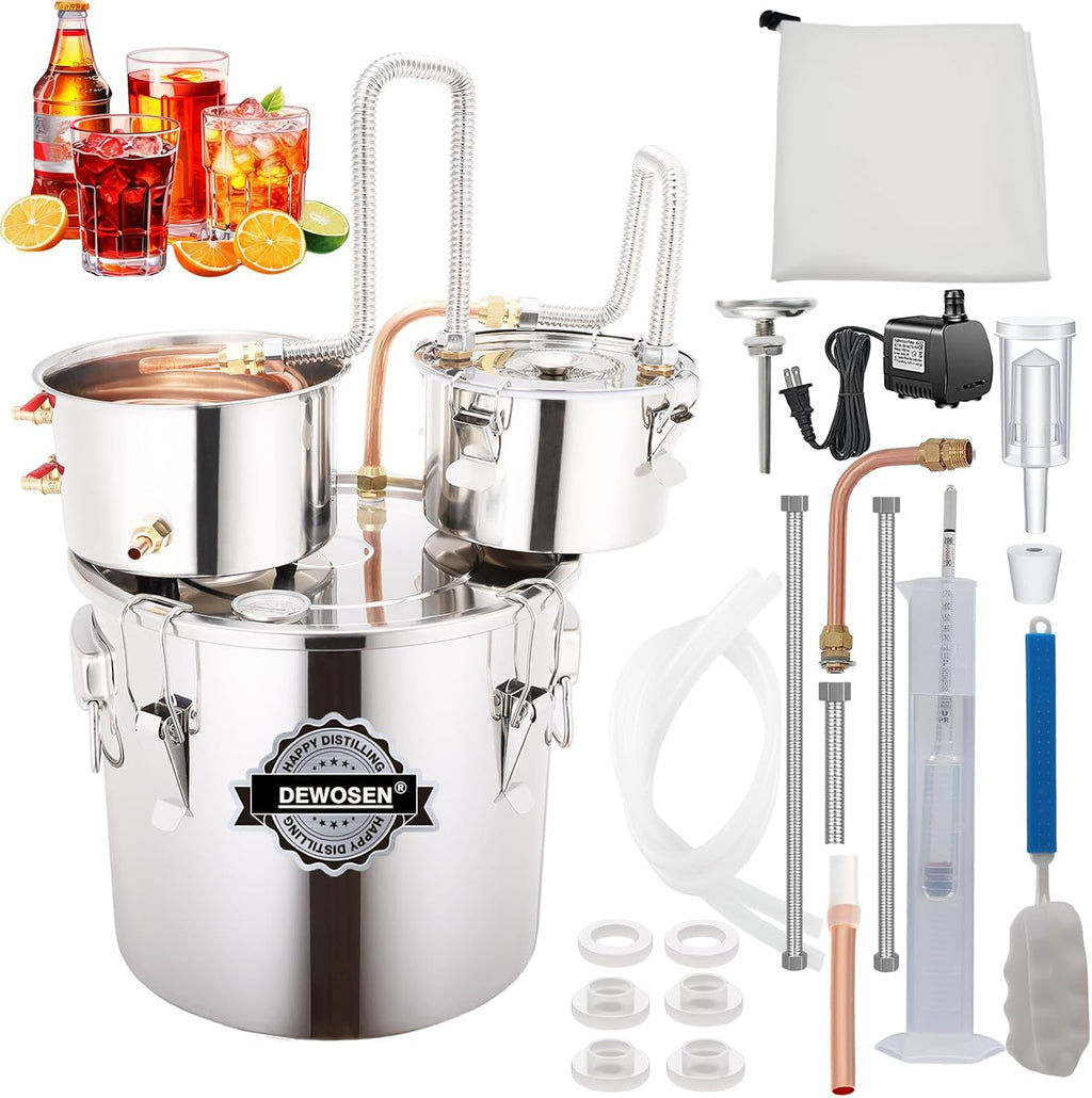 Alcohol Still 5 Gallon 3 Pots Shine Still Distillery Kit for Alcohol Stainless Copper Tube Complete with Thumper Keg