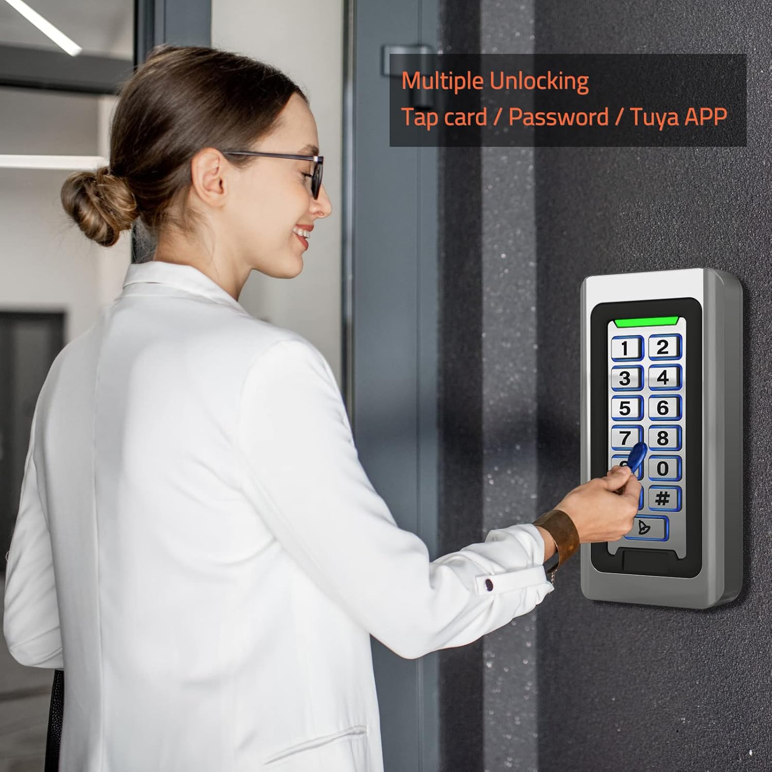 Wireless WiFi Access Control Keypad, Metal Stand-Alone Door Access Control | ID Card Reader, Weatherproof, Backlight