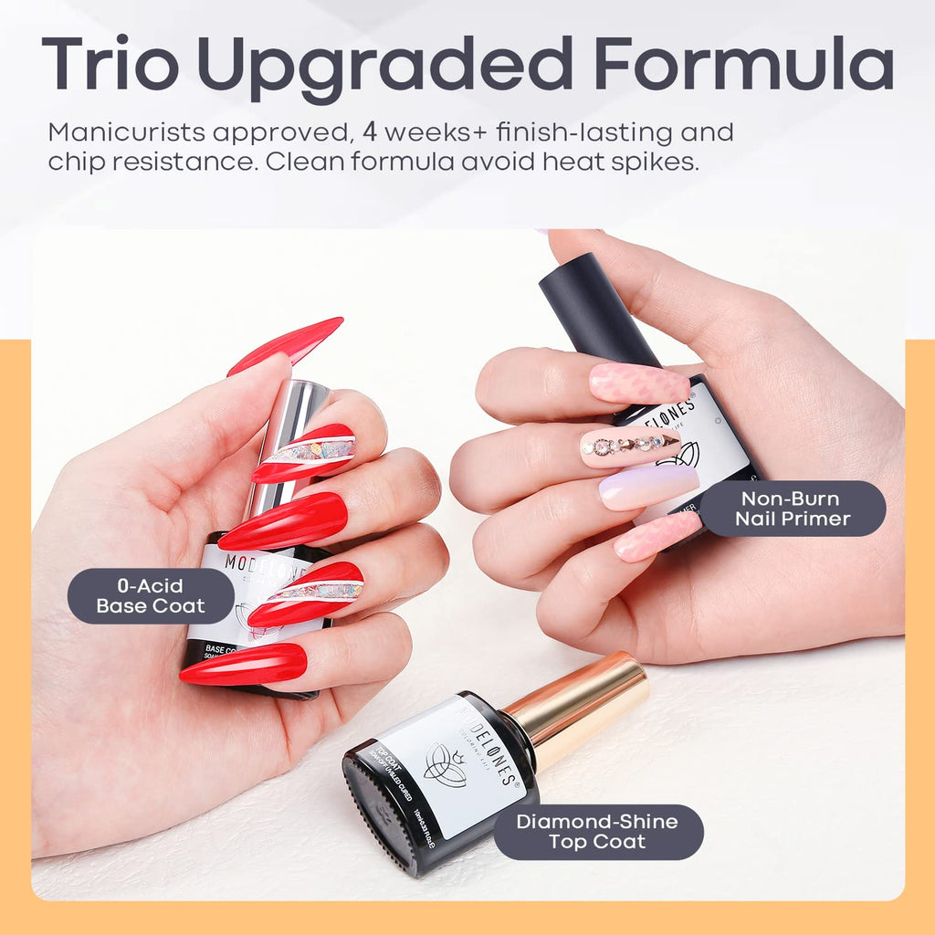 Gel Base Top Coat Set with Nail Primer, 3 Pcs No Wipe Clear Base and Top Coat Nail Bonder Primer Set for Nails Super