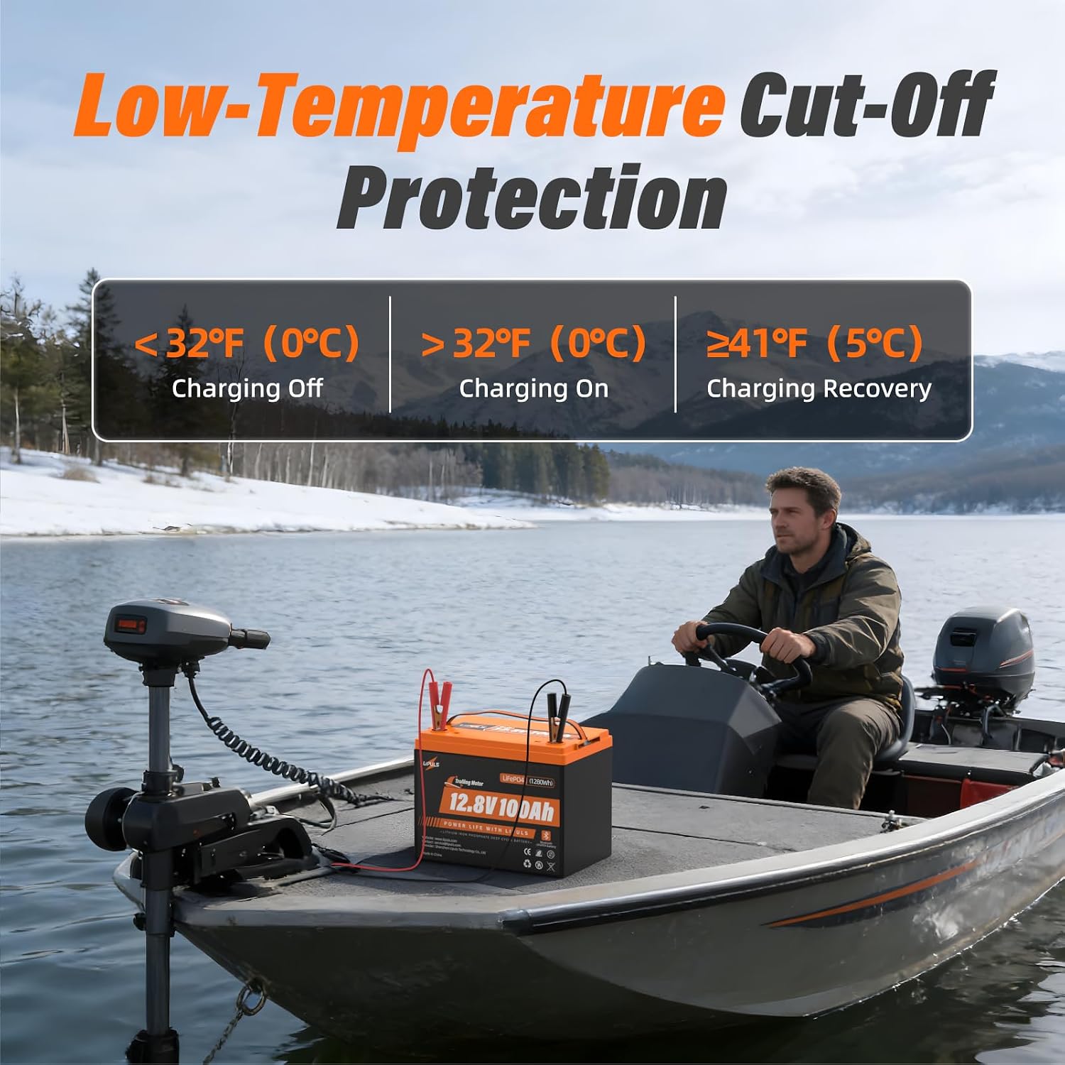 12.8V 100Ah Trolling Motor LiFePO4 Battery, Group 24 Lithium Battery Built-in 120A BMS & Grade A Cells, 15000 Cycles