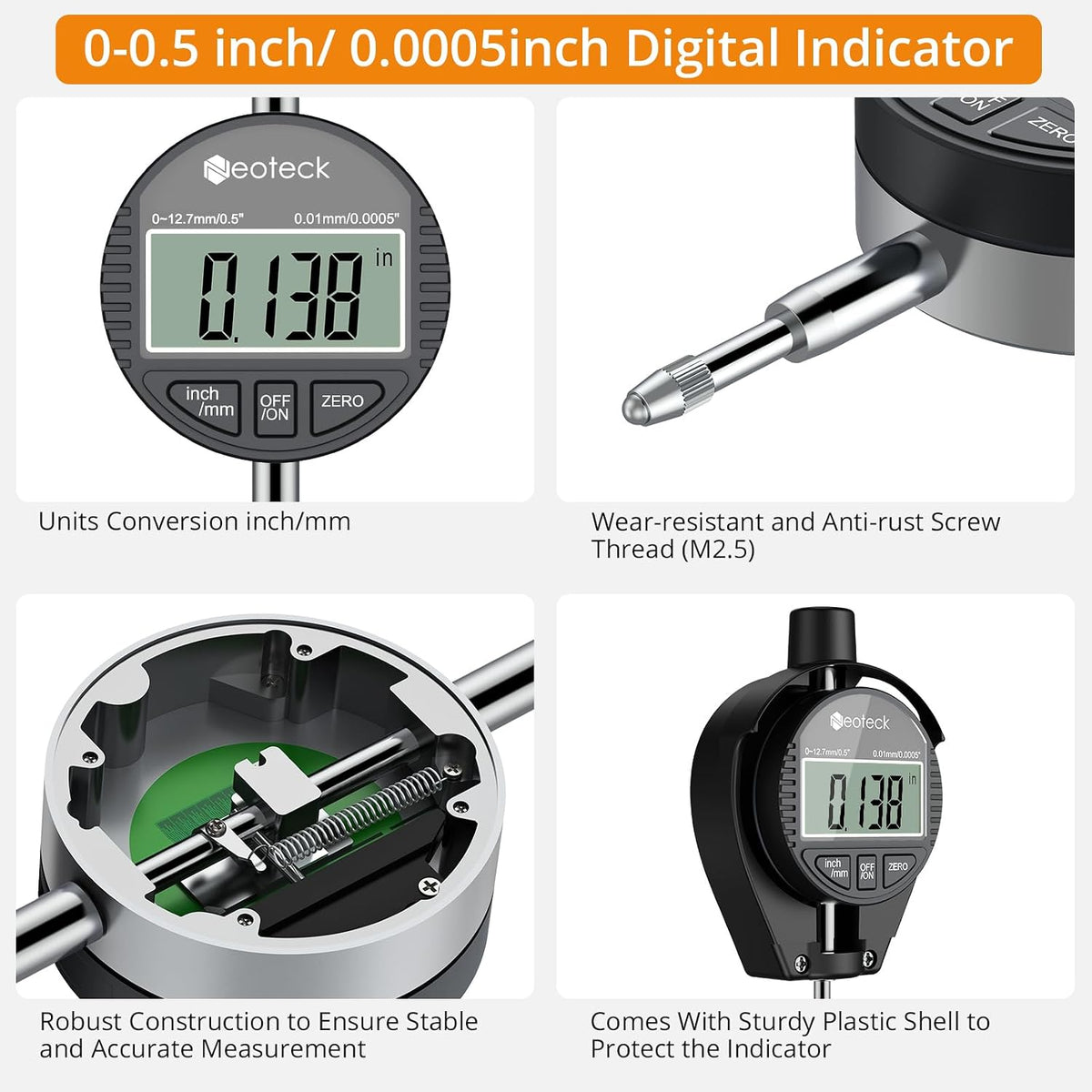 Neoteck Digital Dial Bore Gauge, 0.24-0.4" Internal Cylinder Measuring Tool