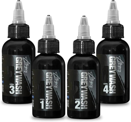 Greywash Tattoo Ink Set 4oz – Premium Professional-Grade Signature Greywash Shades for Smooth, Vegen Friendly