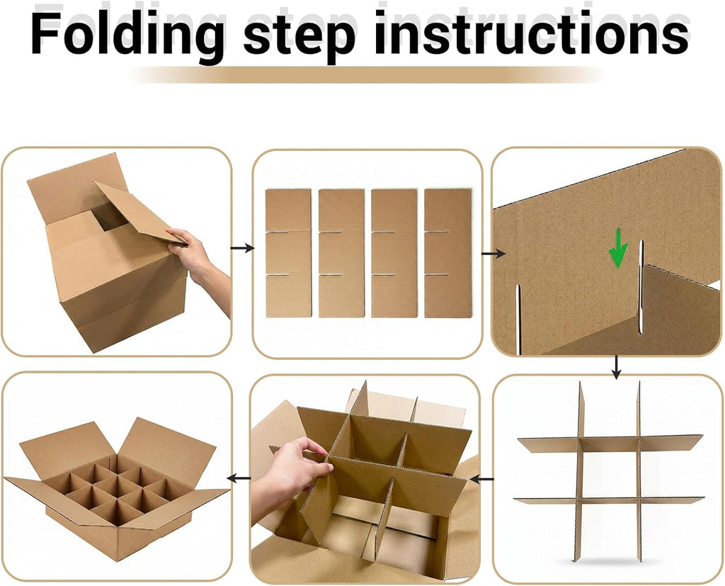 6 Sets Moving Boxes with Divider Kits, 12.7 x 12.7 x 4.7 Inches Kitchen Moving Boxes, Glassware Dish Packing Box