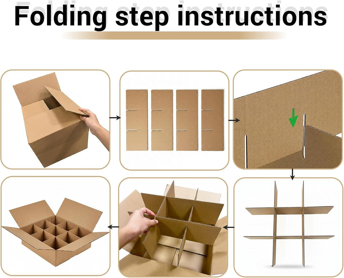 6 Sets Moving Boxes with Divider Kits, 12.7 x 12.7 x 4.7 Inches Kitchen Moving Boxes, Glassware Dish Packing Box