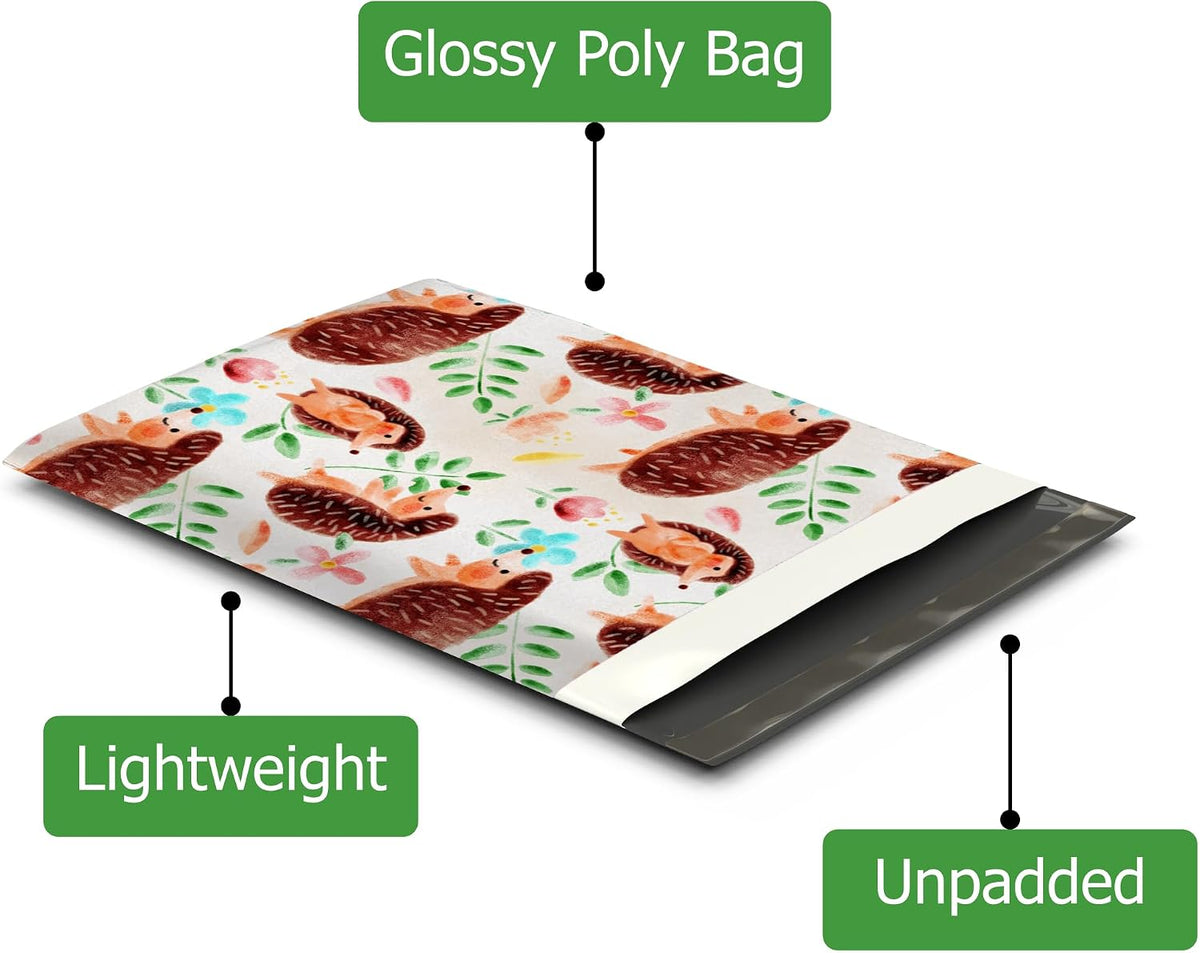 10x13 (100) Hedgehogs Designer Poly Mailers Shipping Envelopes Premium Printed Bags