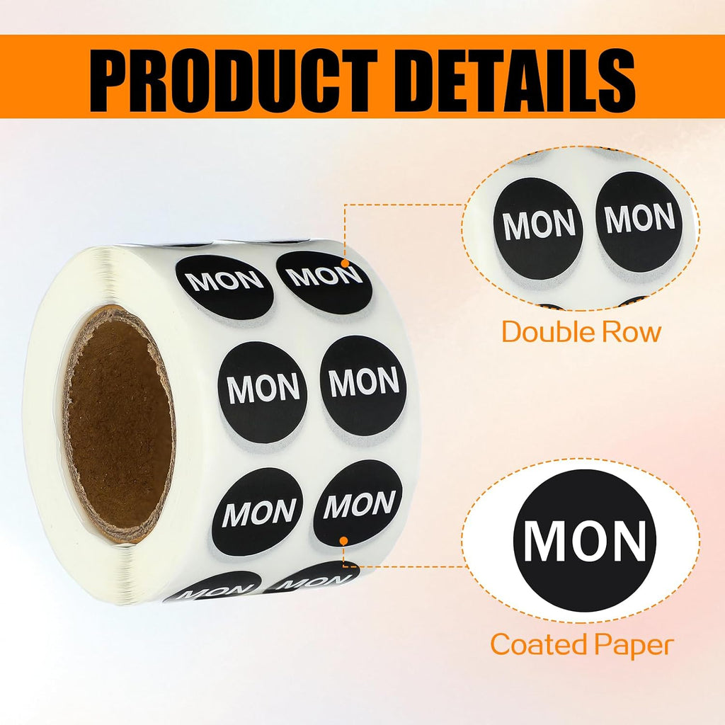 7000 PCS Small 7-Day of The Week Double Row Adhesive Stickers Bulk - 0.5 Inch Color Coded Dots Round Food Rotation
