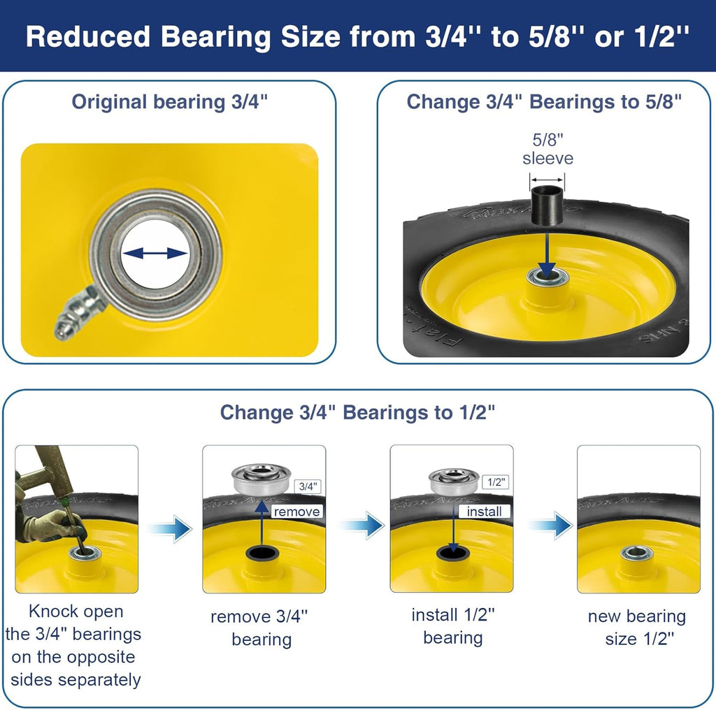 4.80 4.00-8 Wheelbarrow Tires 4.80/4.00-8 Flat-Free Tire and Wheel 16 Inch Solid Tires w/Grease Fitting, 3" Centered