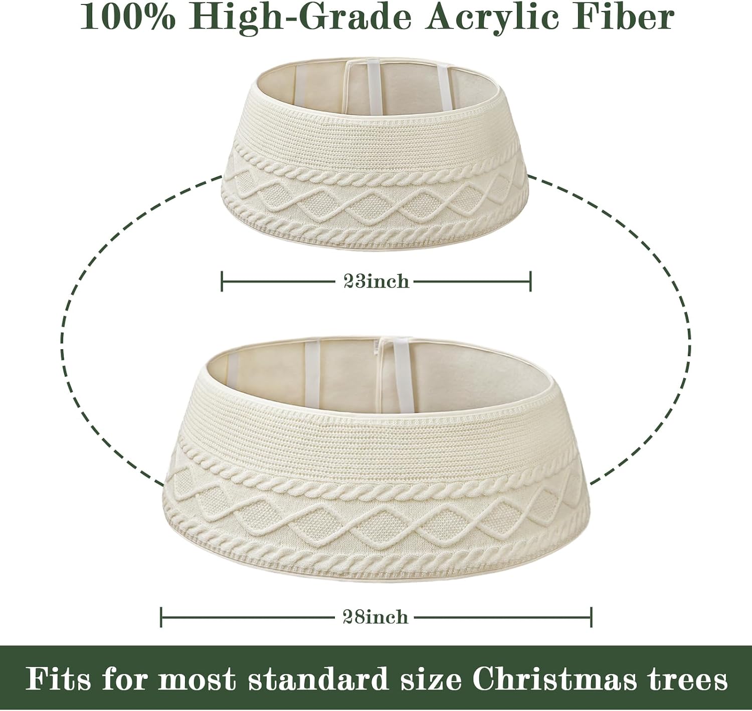 Knitted Christmas Tree Collar: Cream Crossed Diamond Edge Chunky Cable Knit Christmas Tree Collars for Artificial