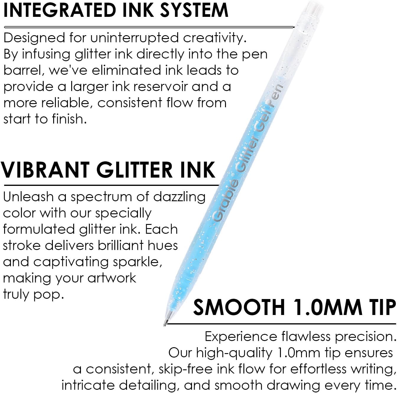 Set of 42 Glitter Gel Pens Set, Silver Sparkle Ink, 1.0mm Fine Tip Gel Pens for Adult Coloring Books, Journaling