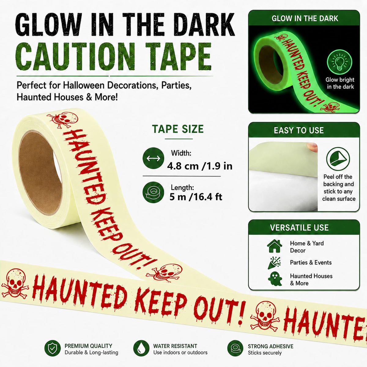 Glow in The Dark Halloween Decorations Caution Tape Haunted Keep Out Scary