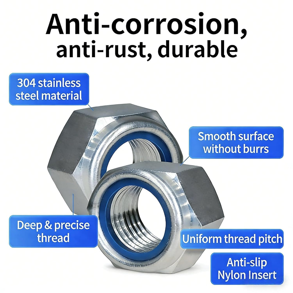 M4-0.7mm Locknuts,140PCS 304 (A2-70) Stainless Steel Nylon Insert Lock Nuts,Standard Metric Thread Nylock Nuts